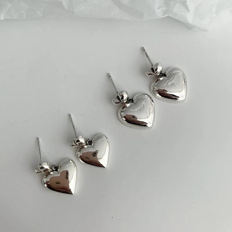 925 Sterling Silver Big Heart Drop Earrings For Women Girls Simple Temperament Hot Fashion Retro Silver 925 Jewelry