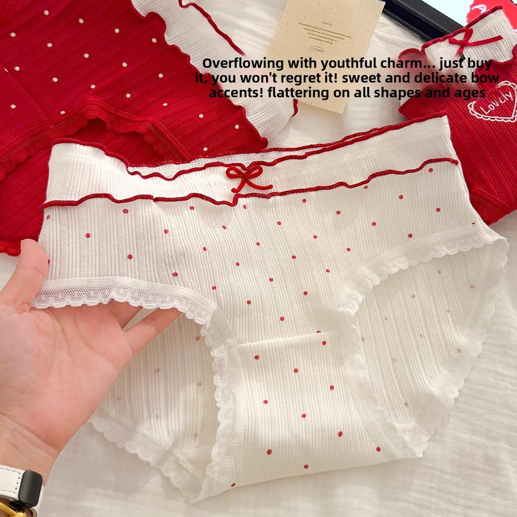 Women's Summer New Year Red Pure Cotton 10A Antibacterial Extension Crotch Triangle Briefs