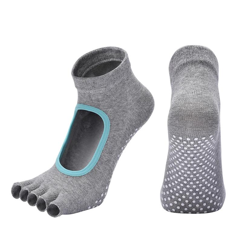 Women Cotton Yoga Backless Five Toe Socks Breathable Anti-Slip Silicone Sport Pilates Socks Gym Fitness Ballet Slippers Dance