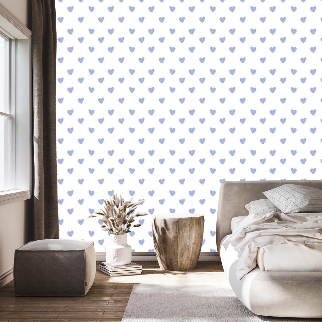 Hearts Wallpaper White and Blue 50x1000