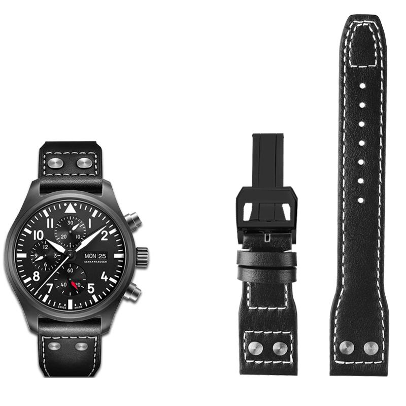Klasické 21mm 22mm pro IWC originální kožený řemínek k hodinkám Velký pilot plamenomet Malý princ Mark18 Series Náramek Willow Nail Náramek Muž