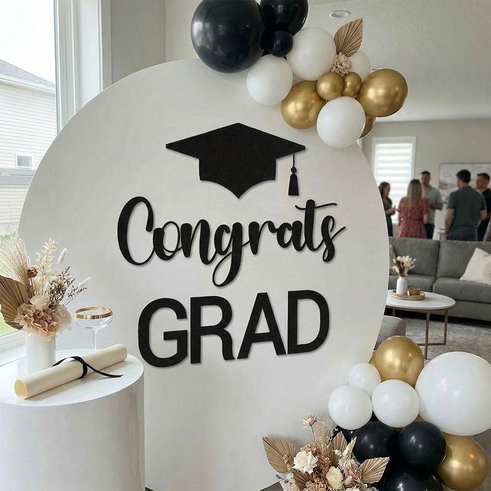 Felt Material Graduation Sailboard Stickers Black Cap Graduation Party Backdrop  Ceiling Background