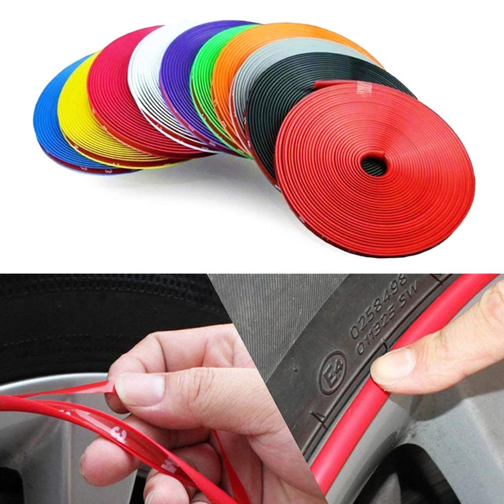 SUNNY Wheel Rim Protector 8M Easy Adhesive Tape PVC Material Wheel Protection Anti-Scratch Rim Guard Motorcycle Wheel (Red)