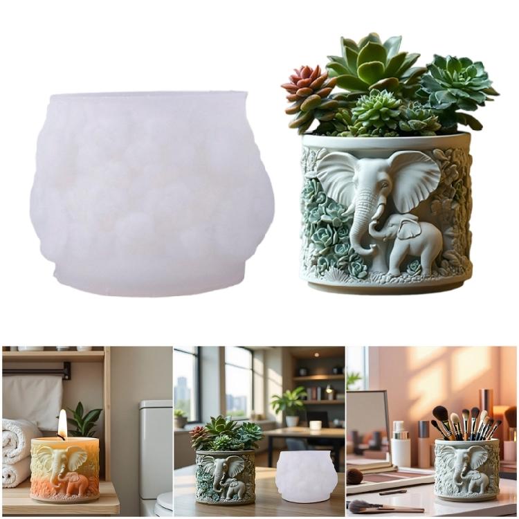 Reusable Silicone Mold with Elephant Relief Design for Resin Casting Cement Crafts and Decorative Succulent Plant Pots
