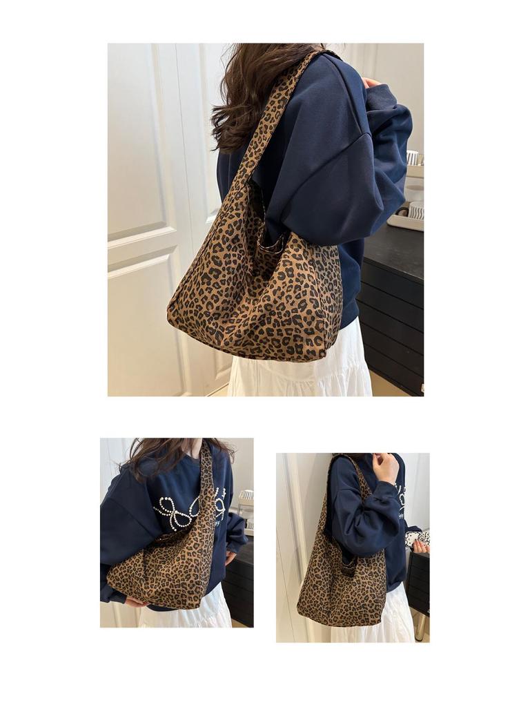 Korean Style Large Capacity Leopard Print Women's Shoulder Bag - 2025 Autumn Casual Tote