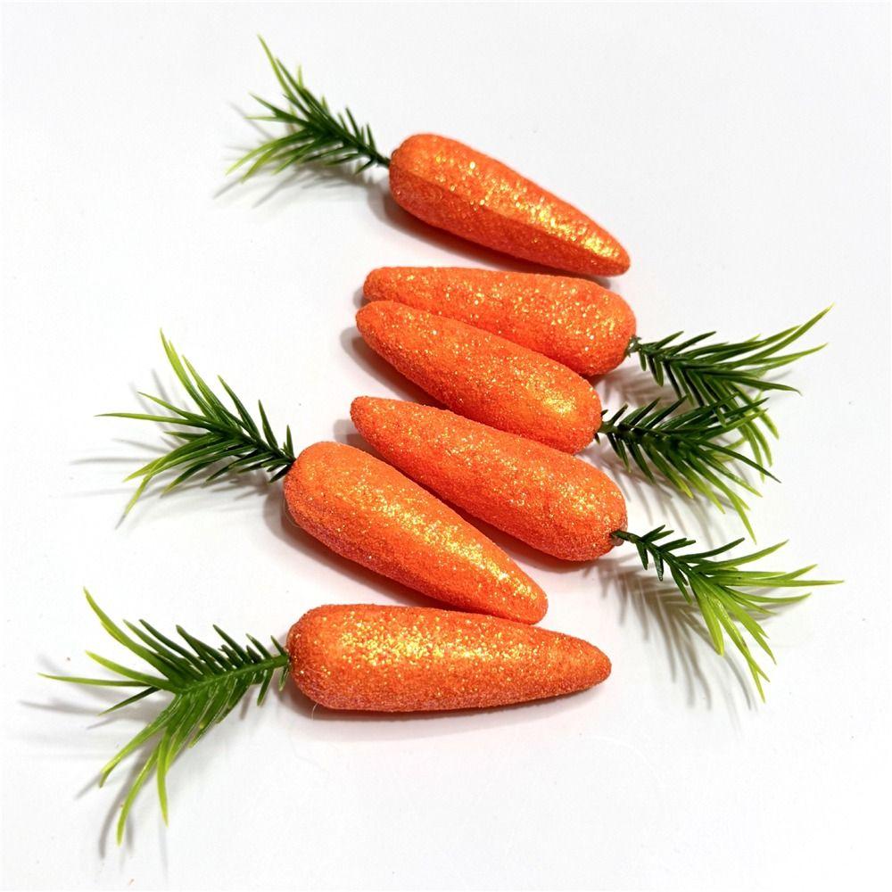 Lifelike Fake Carrots Glitter Easter Ornaments 6Pcs Kitchen Photography Props