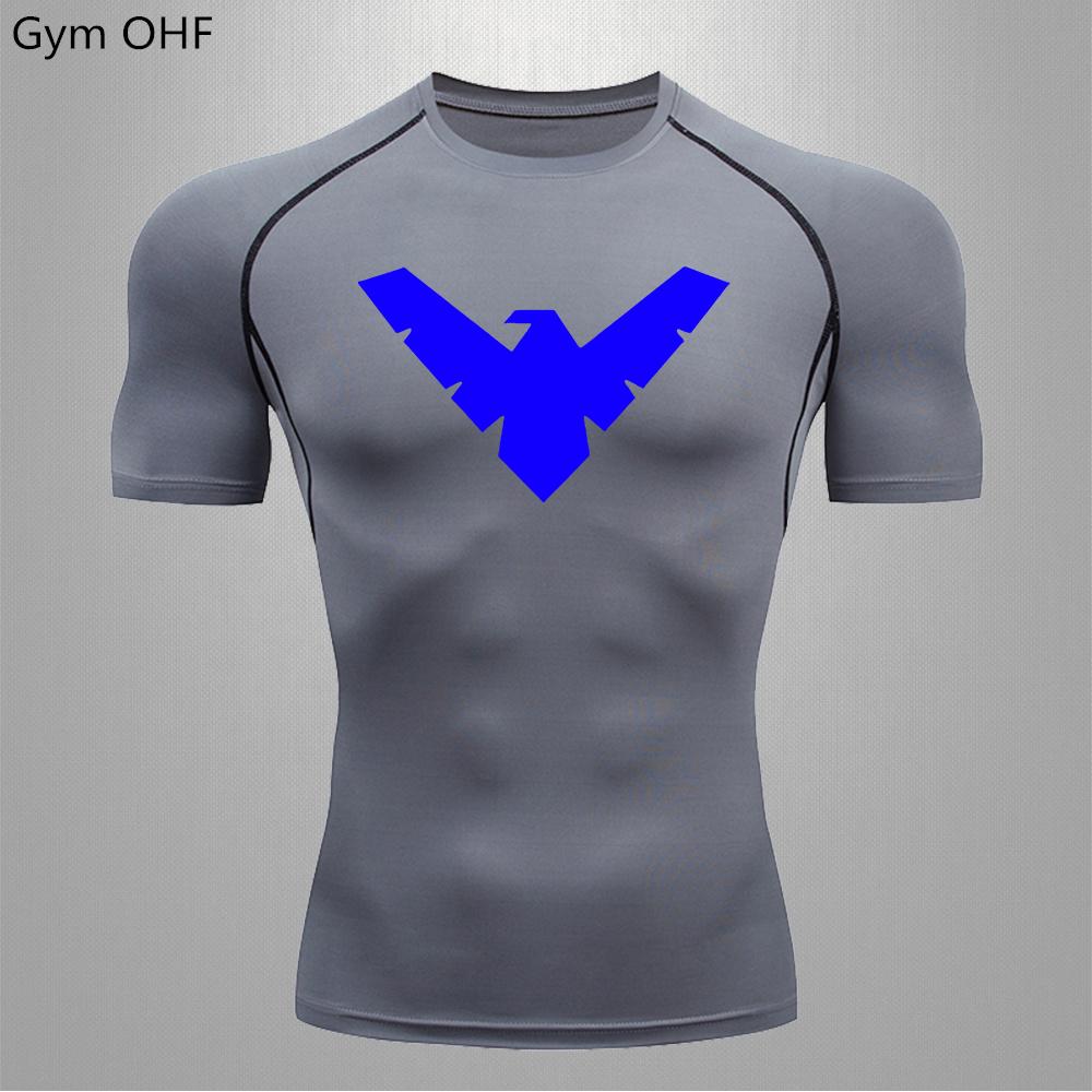 Kompresyjne koszulki z nadrukiem Nightwing dla mężczyzn T-shirt Rashguard Jiu Jitsu Siłownia Fitness Bieganie Trening Koszulki Koszulka z krótkim rękawem