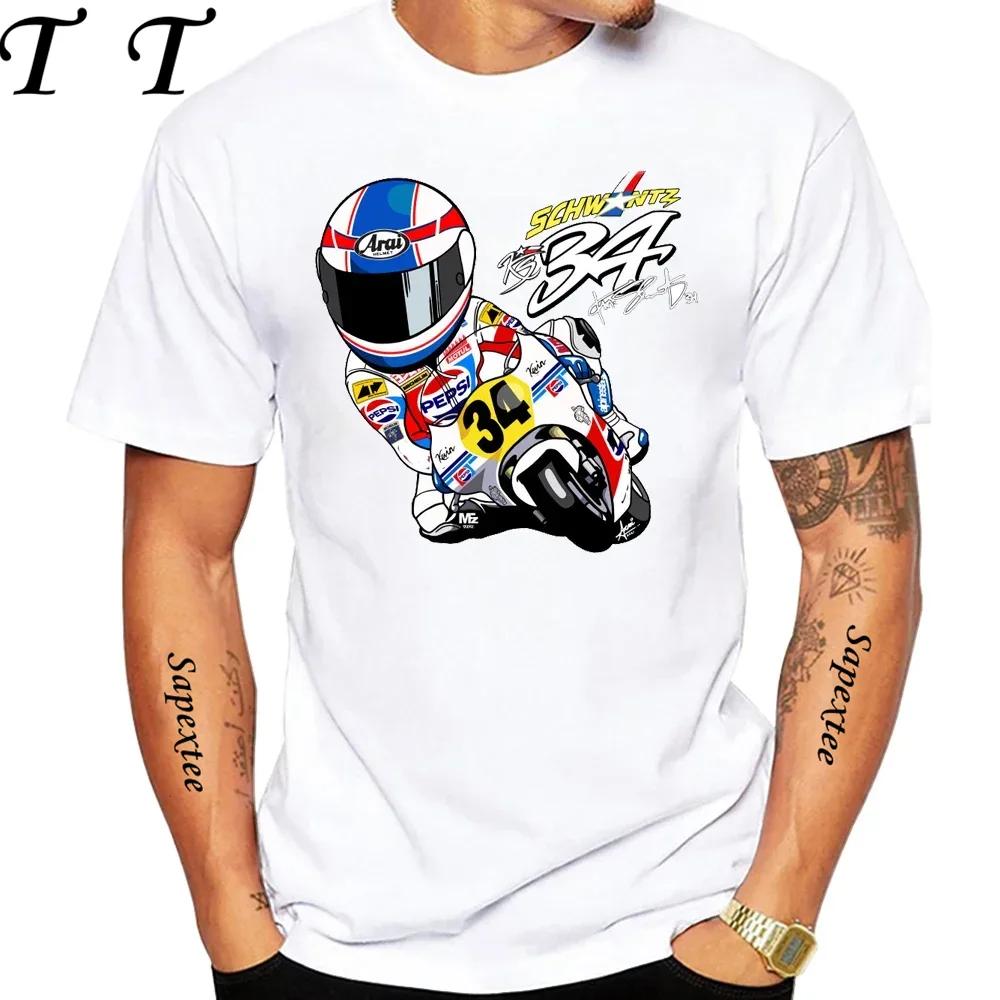 Legenda Kevin Schwantz 34 1993 GP 500cc Koszulka Męska Krótki Rękaw Hip Hop Chłopak Sportowa Casual Białe Topy Mężczyzna Koszulki Motocyklowe