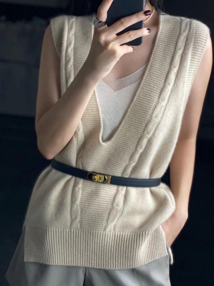 Autumn Winter Women's Pure Wool Loose Cable Knit Cardigan Vest Sweater Waistcoat