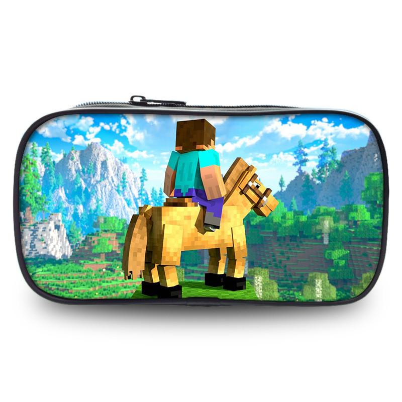 2023 New Large Capacity Kids Minecraft Pencil Case Polyester Cartoon Stationery Bag