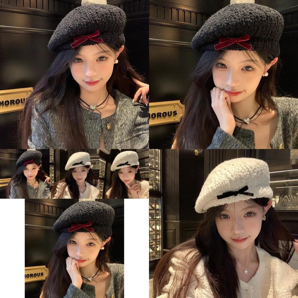 Charming Feminine White Beret Hat With Cute Bowknot Design Perfect For Every Outfit