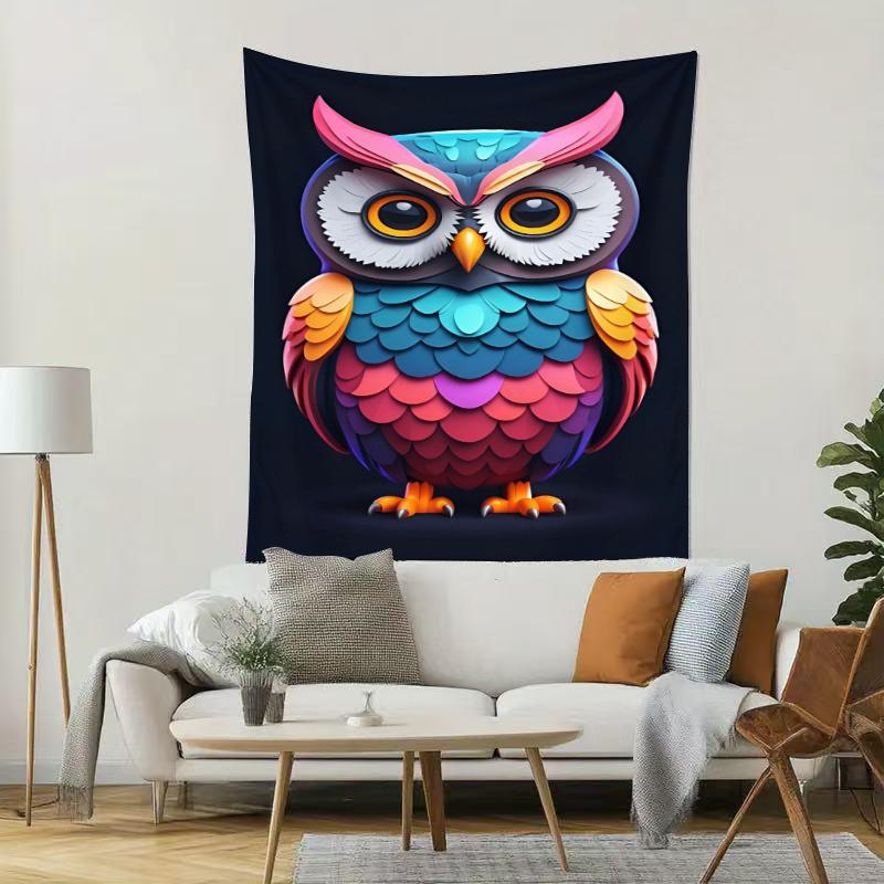 Pattern of colorfulfeathered owl Digital printing polyester wall tapestry suitable for use in living rooms bedrooms bars party