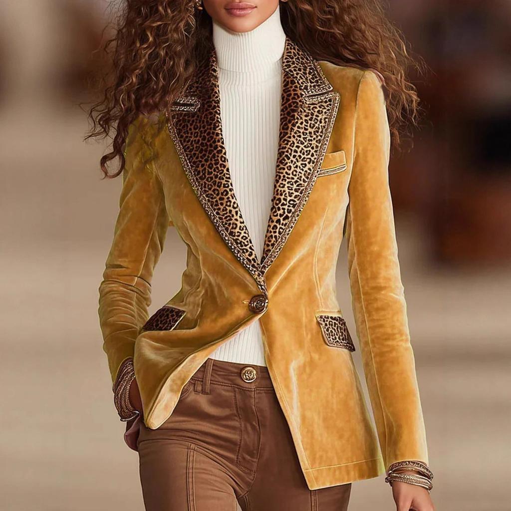 European and American long-sleeve solid color patchwork lace velvet jacket for women