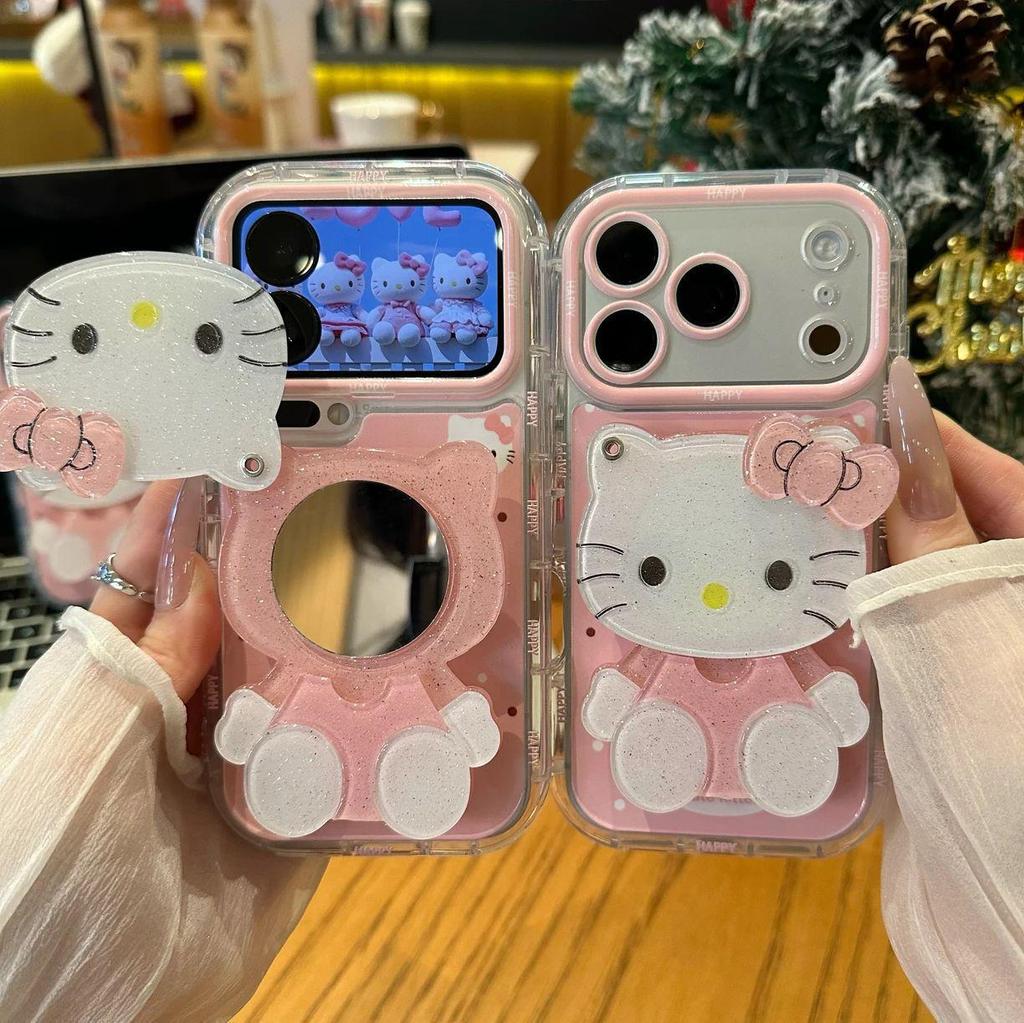 Hello Kitty Mirror Stand for iPhone 16 Pro Max, Huawei Mate 70, Honor, and Apple 17 Phone Case