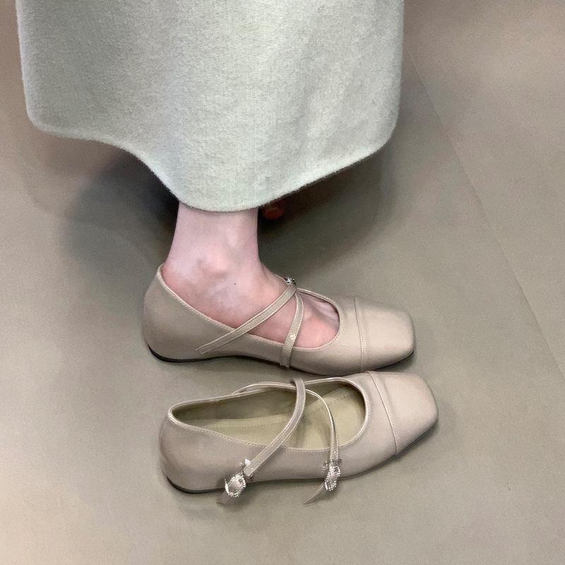 Inner Height-increasing Silver Square Head Single Shoes Women's Fashion Cross-strap Buckle Mary Jane Shoes