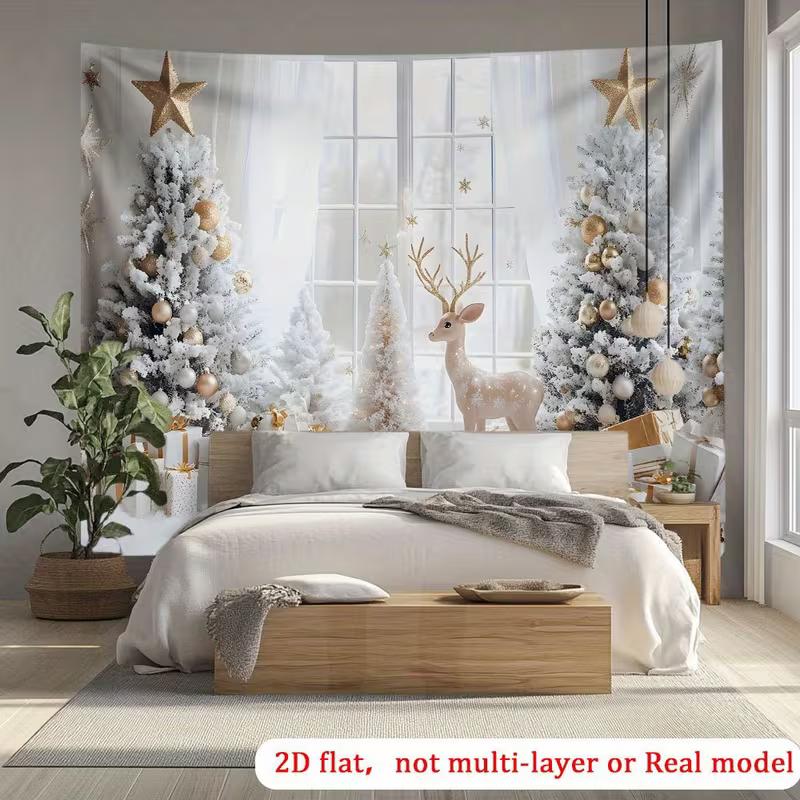 2D Christmas Window Backdrop Winter Reindeer Photography Background
