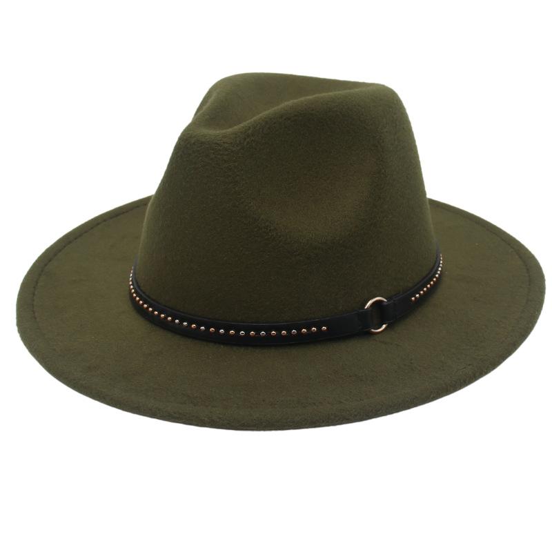 European And American Style Big-Brimmed Top Hat, Metal Ring, Rivet, Belt Accessories, Felt Hat, Light Top Fedora Hat, Foreign Trade Monochrome Hat