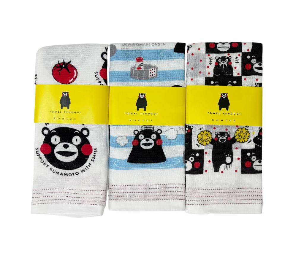 Kontex Tenugui Towel Face Towel and Cloth Calendar Big Kumamon Hot Spring Border and Kumamon Lots of (Contex) Three-Piece Set (Kumamon Smile, 2,