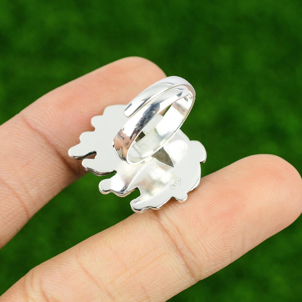 Gift For Her Natural Rainbow Moonstone Stackable Adjustable Ring 925 Silver