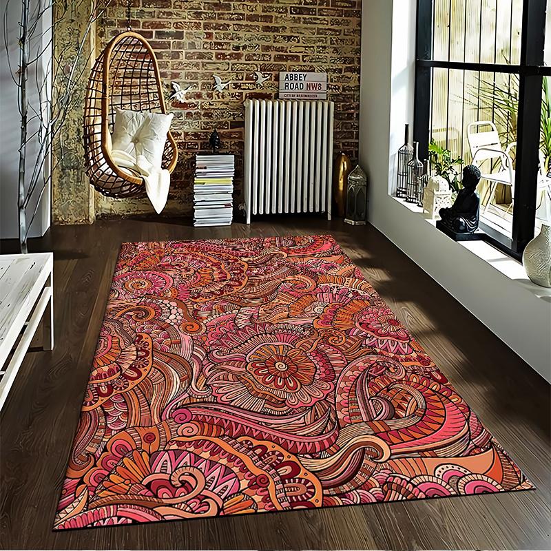 Bohemian Style Carpet with Abstract Floral and Paisley Patterns Suitable for Use As an Anti-slip for Living Room Bedroom Sofas