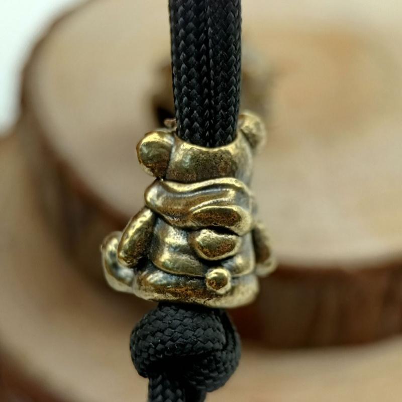 Cute Sitting Bear Brass Knife Bead EDC DIY Woven Bracelet Lanyard Pendants Keychain Accessories Hangings Trinkets
