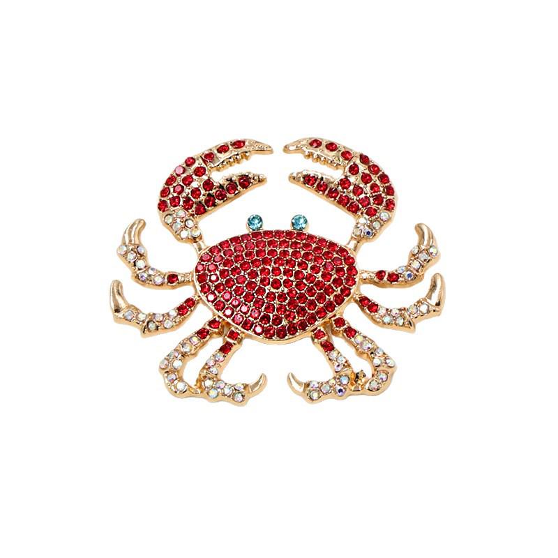 Lux Rhinestone Crab Brooch: High-Grade Alloy Animal Pin for Suits