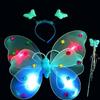 3 Stück/Set Doppelschichtige Mädchen LED Blinklicht Fee Schmetterlingsflügel Zauberstab Stirnband Kostüm Spielzeug Geschenk