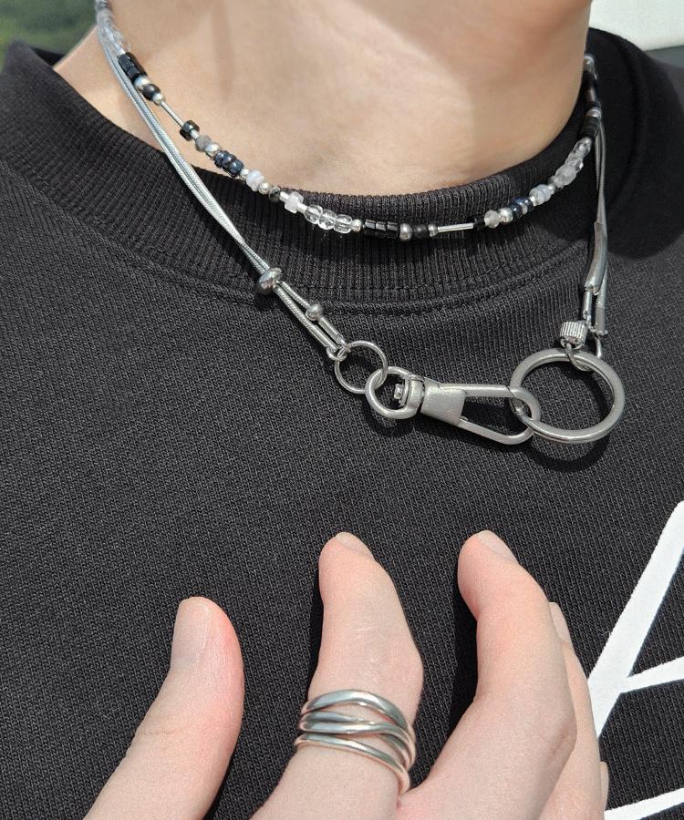 Acha Surgical Steel Chain Link Circle Layered Necklace _ Silver