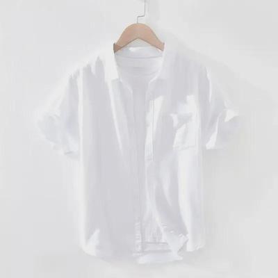 Men's White Linen-Cotton Short Sleeve Lapel Shirt: Lightweight, Casual, Fresh Summer Style