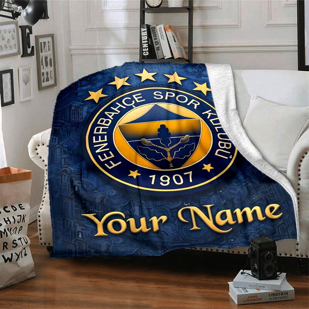 1pc Fenerbahçe Spor Kulübü Blanket with Custom Name, Gift, for Men and Women, Soft Blanket, Good for Sofa Bed Couch Travel, Lightweight Flannel Blanke