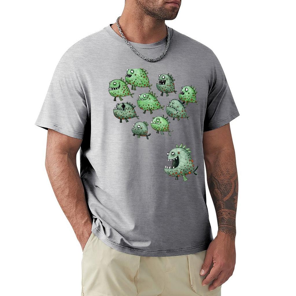 Swarm Of Piranhas T-Shirt Korean Fashion Anime Stuff Summer Tops Man Clothes Mens White T Shirts