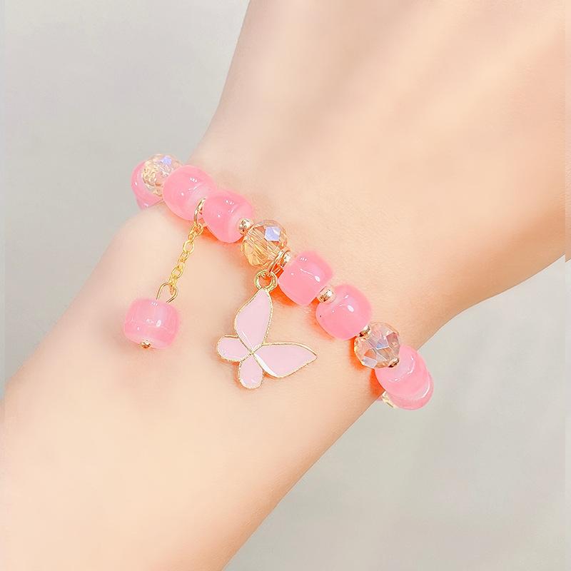 Cute Kids Glass Beaded Bracelet Princess Cartoon Crystal Flower Charm Bangle Handmade Jewelry Gift For Girls Students