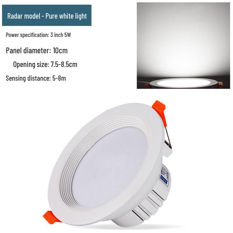 Infrared Motion Sensor Recessed Downlight with Sound Control, 3-inch Ceiling, 4-inch Cut-out Spotlight for Aisles.