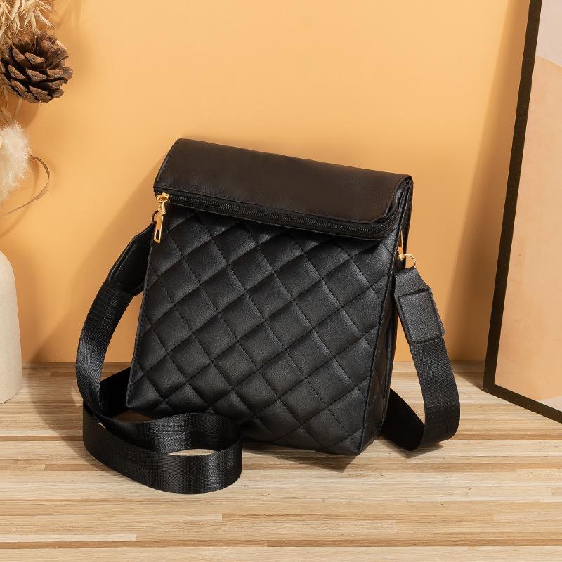 Personalized rhombus embroidered folding mobile phone bag, fashionable and simple, one shoulder oblique span women's bag.