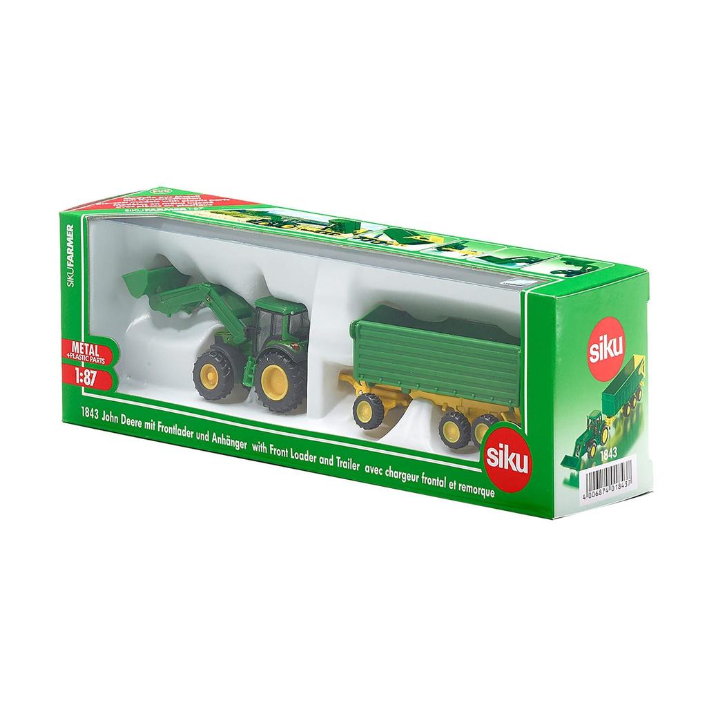 SIKU John Deere Frontlader-Traktor mit Anhänger Modell im Maßstab 1/87 SK1843