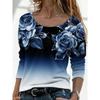 Spring and Autumn Round Neck Rose Pattern 3D Gradient Printed Top Fashionable Casual Long Sleeved Women's T-shirts