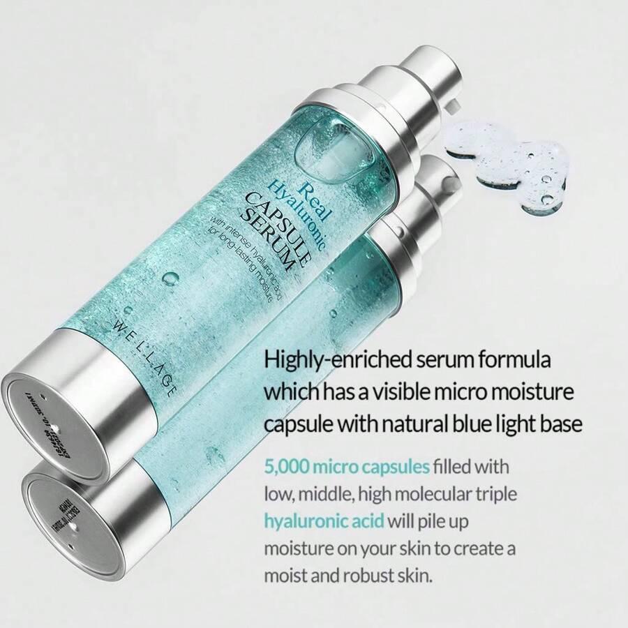 WELLAGE Real Hyaluronic Capsule Serum 30ml , Highly Enriched Hyaluronic Acid Raindrop Serum, Moisturizing With Milk Collagen And Aqua Ceramide