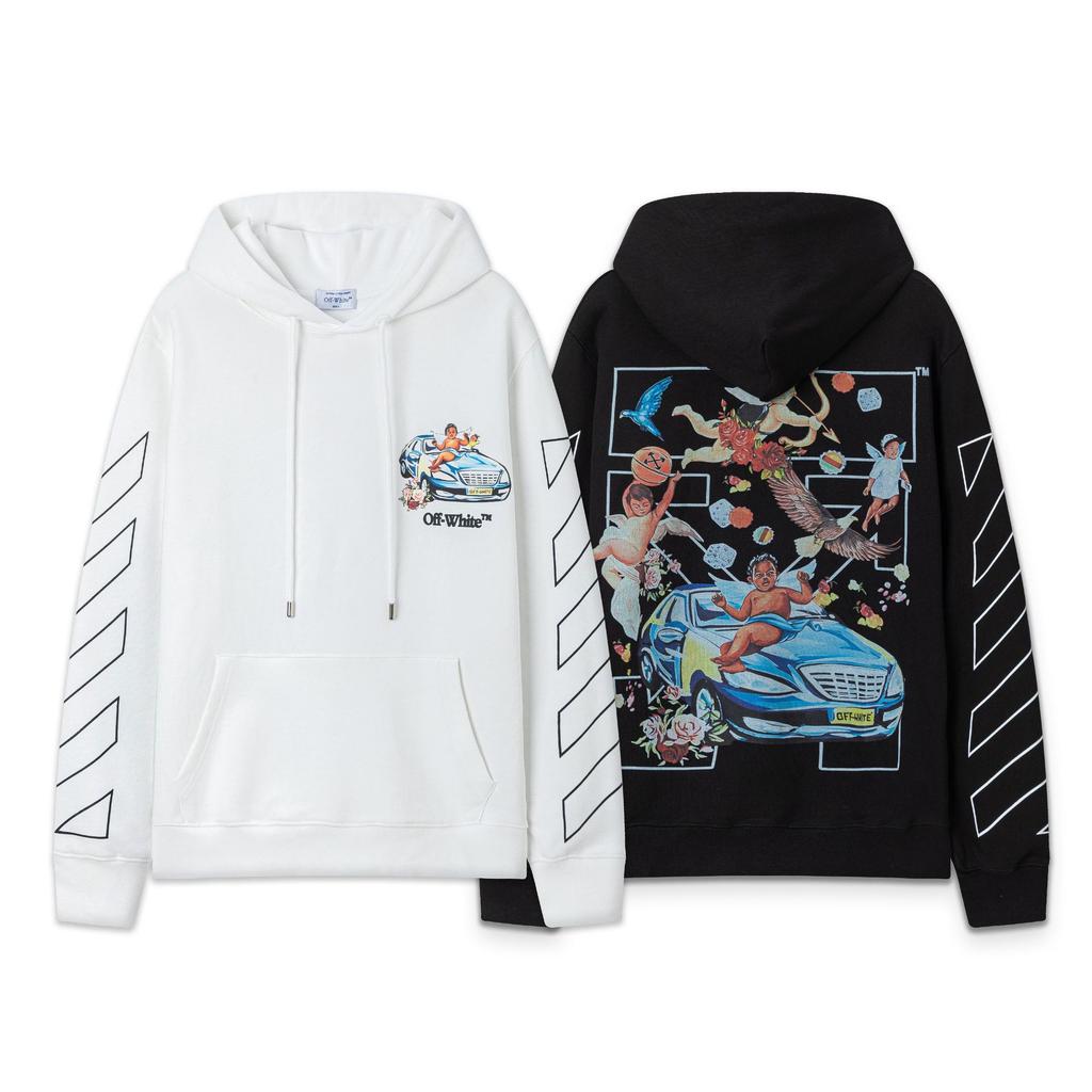 9085 Off-White 2026 Autumn New OW Angel Car Pattern Printed Men's and Women's Hoodie