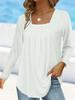 Women Pleated Square Neck Long Sleeve Loose Casual T-shirts Spring Autumn Female Solid Oversized Tee Tops S-5XL