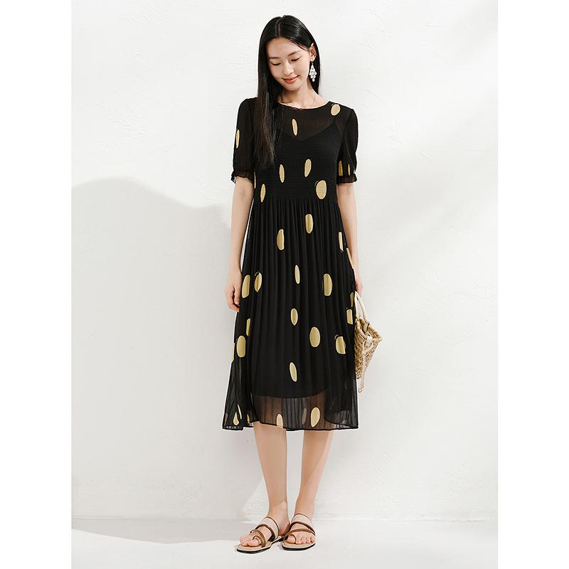 Jiuzi Anna Kou Elegant Temperament Commuting Storm Point Collection Waist Dress Two Piece Set for Women 2025 Summer New Style