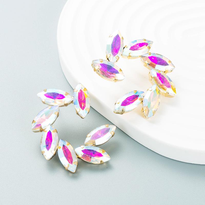 Women Simple Drop Earrings Titanium Steel Alloy Pendant Earrings Colorfull Crystal Leaf Geometric Ear Ornaments