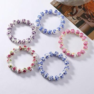 Vintage Blau und Weiß Porzellan Keramik Perlen Strang Armband für Damen Klassisch Elegant Hochzeits Schmuck Tägliche Accessoires