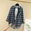 Lente Herfst Mode Shirt Grote Maat Lange Klassieke Mouw Enkelrijig Kraag Opgestikte Zak Los Geruit Print Casual Shirt Blouse