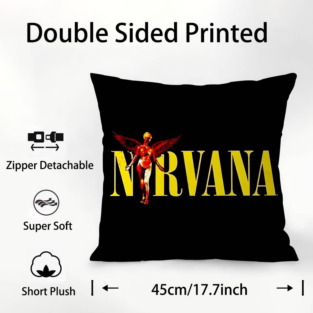 Band Smile-N-Nirvanaes-S Pillow Case Square Double‑Sided Print Cushion Case For Sofa Home Bedchamber Decor Gift