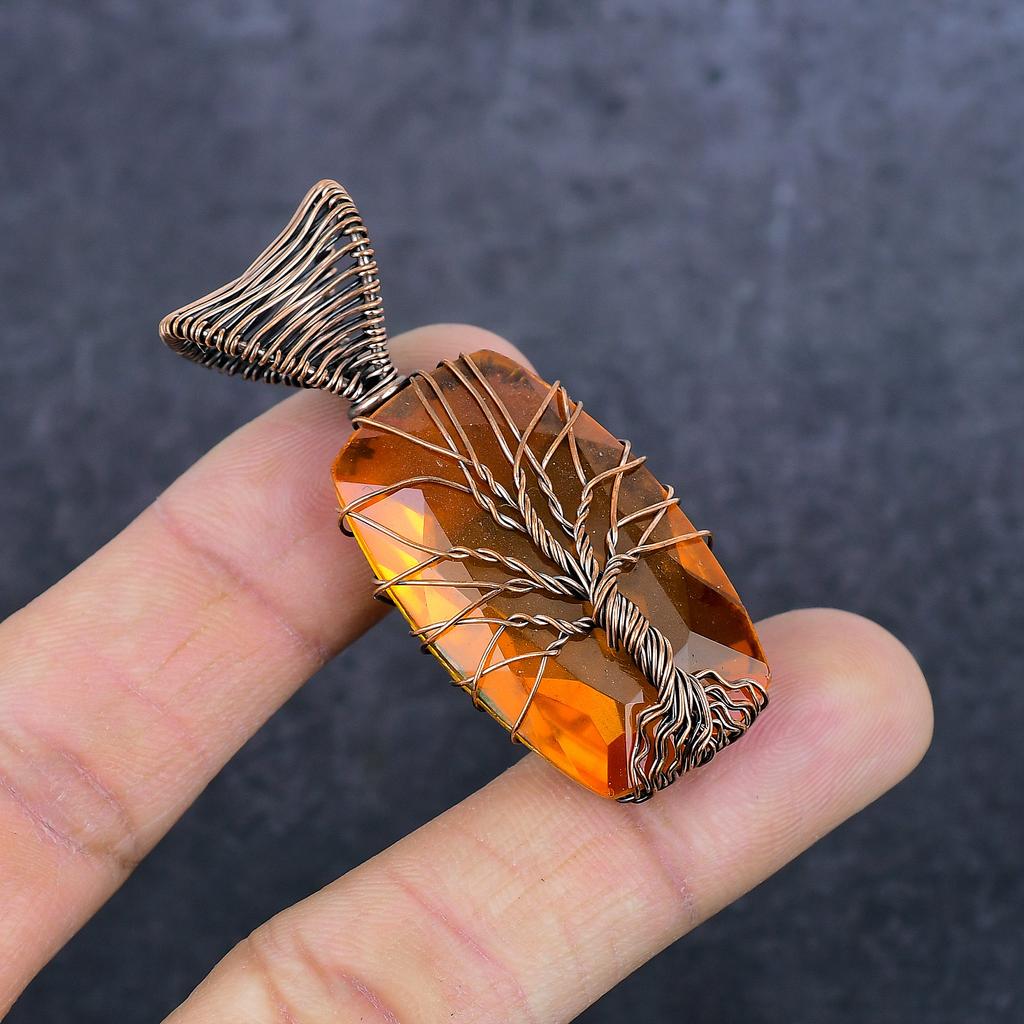 Natural Citrine Gemstone Handmade Copper Wire Wrap Jewelry Pendant 2.17" Q1b89