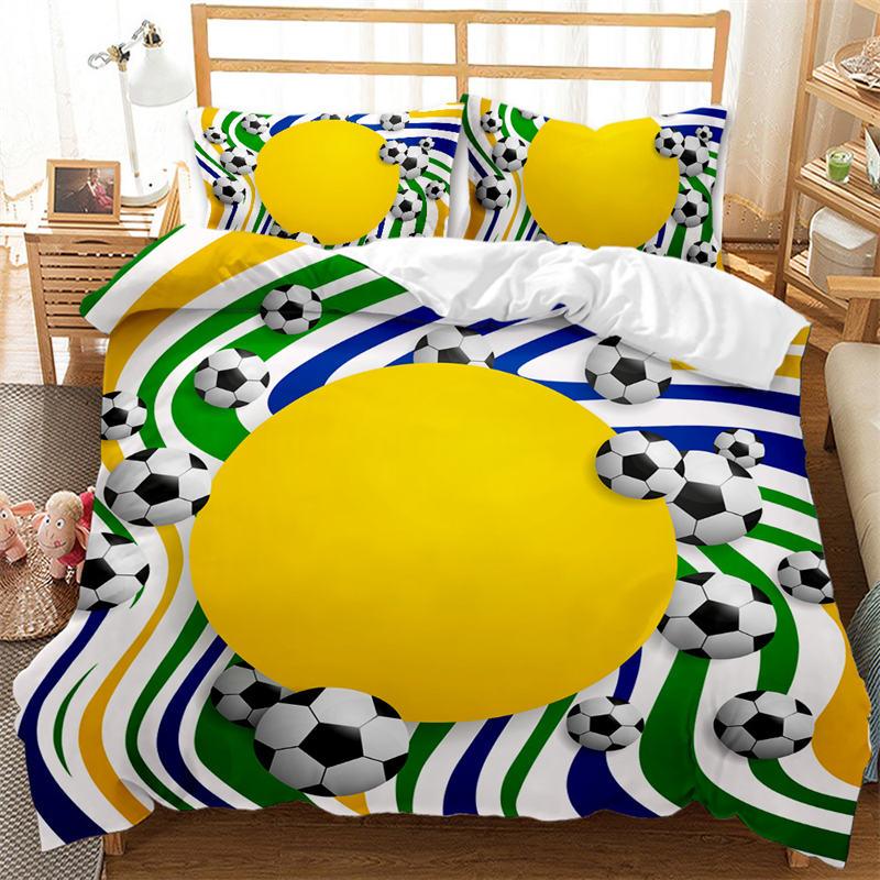 Kids Football Duvet Cover Set For Boys Girls Bedroom Decor Sports Balls Bedding Set Full Size Microfiber Soccer Comforter Cover