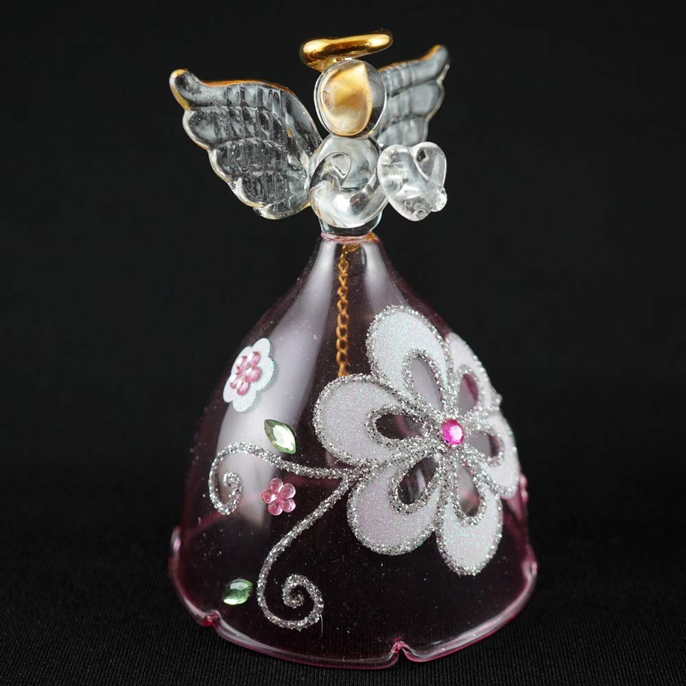 Fourcart Cute Handmade Glass Floral Angel Bells (Set of 6), Pink