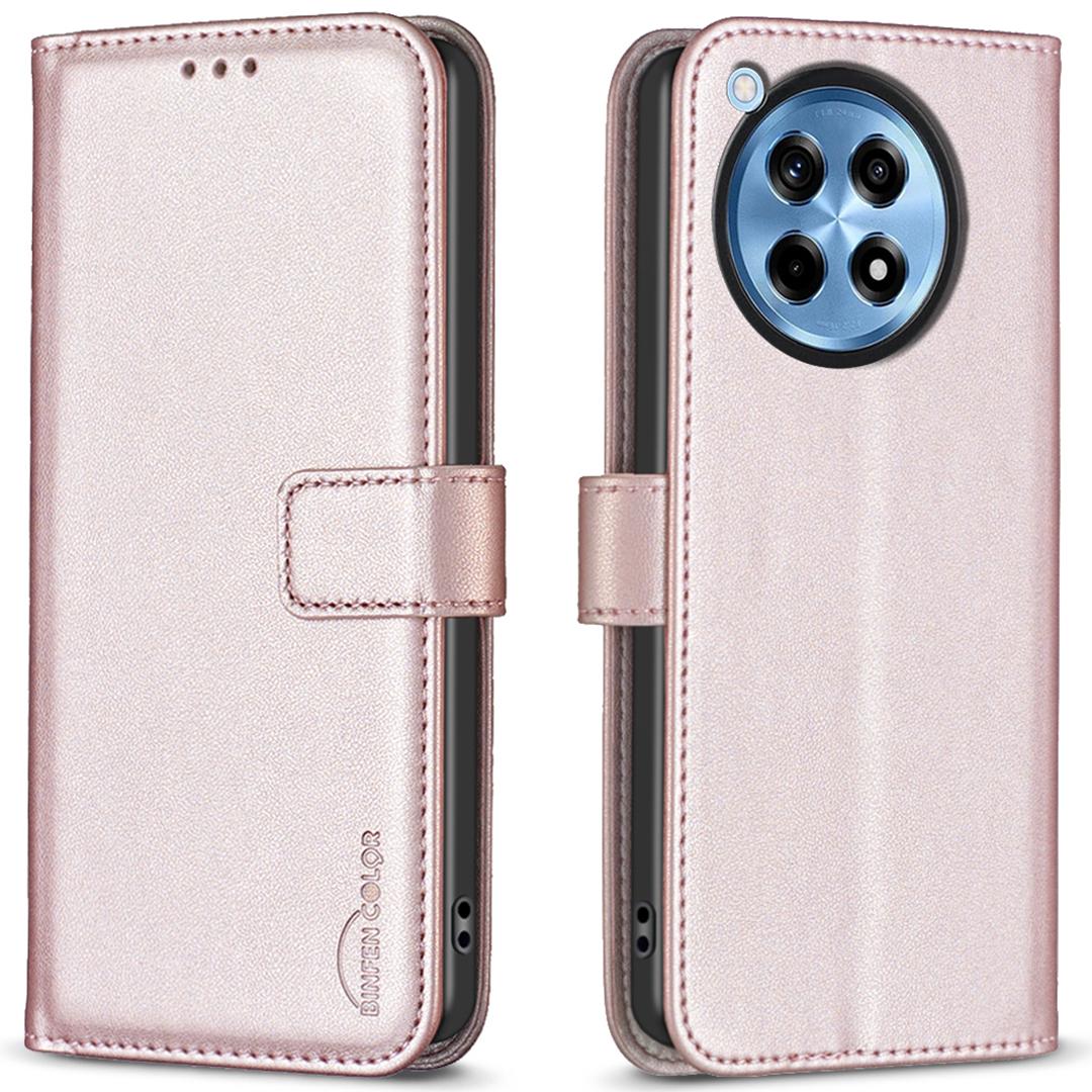 

BINFEN COLOR BF17 For OnePlus 12R 5G/Ace 3 5G Wallet Case Magnetic Closing Stand Phone Cover Rose Gold