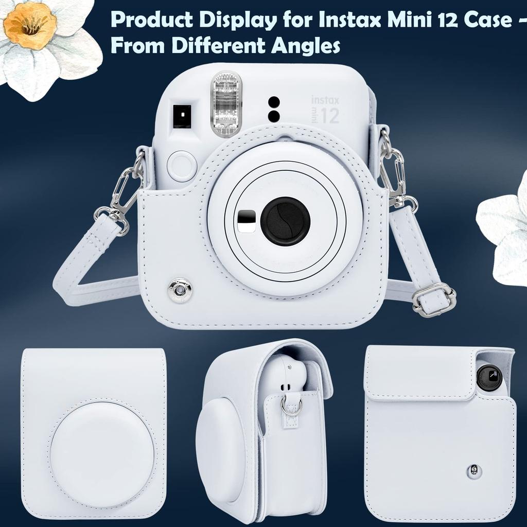Kinokoo Instax Mini 12 Case, Fujifilm Instax Mini 12 Camera Case with Snap Closure and Shoulder Strap (White)