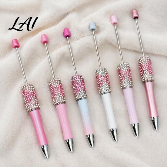 Fun Office Supplies Diamond Beadable Pens Bling Rhinestone Beaded DIY Plastic Bead Pen Crystal Gift for Women Shaft Black Ink Ballpoint Pens
